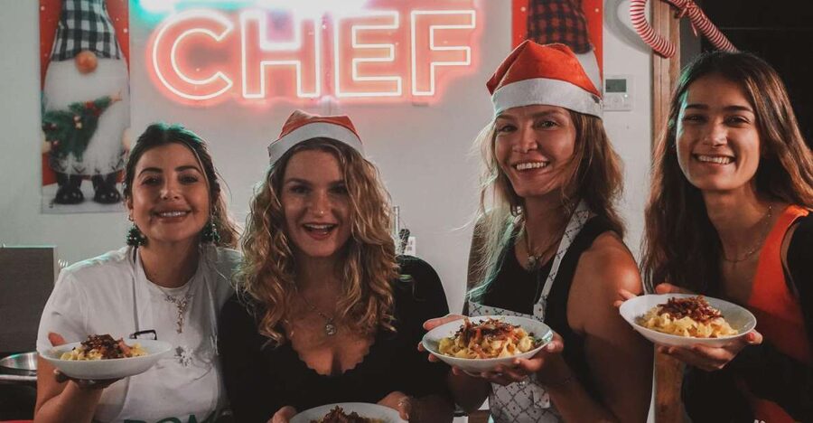 Rome: Spritz & Spaghetti Cooking Class - Sitting down to eat what you made